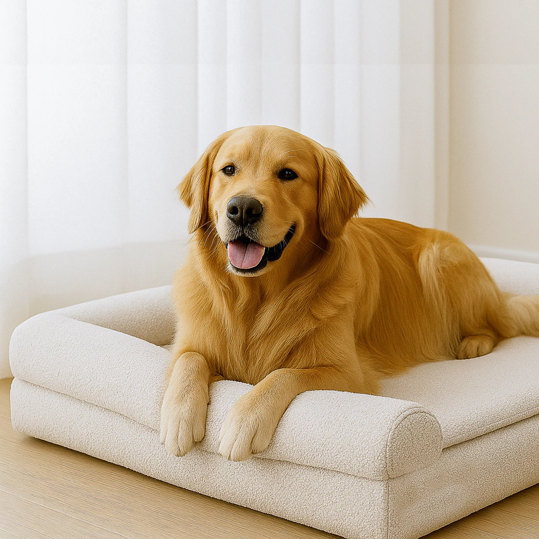 PupLuxe™ 3-Bolster Dog Bed - Cream Bouclé - Image 4