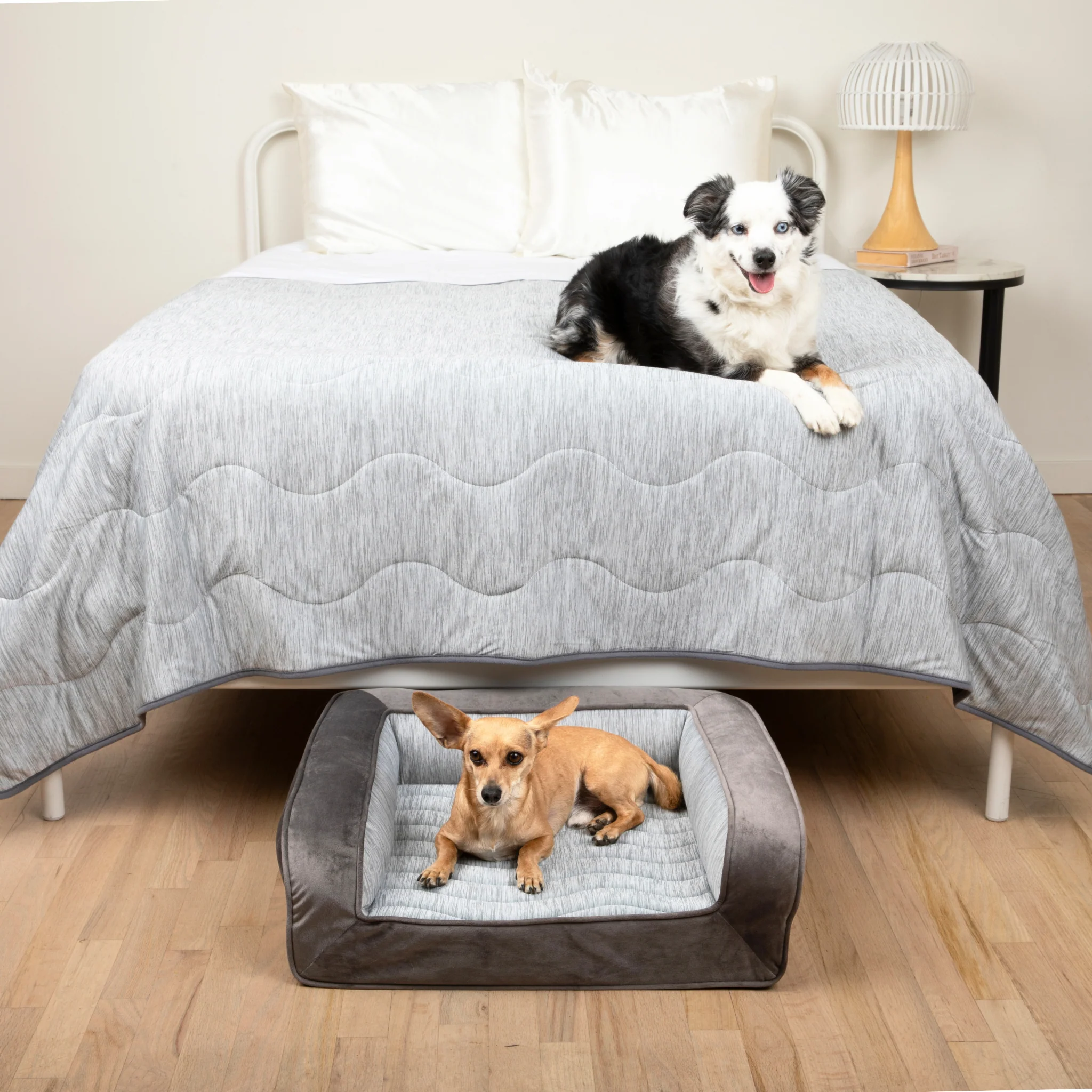 PupChill™ Cooling Bolster Dog Bed + Waterproof Blanket Bundle - Arctic Grey - Image 10