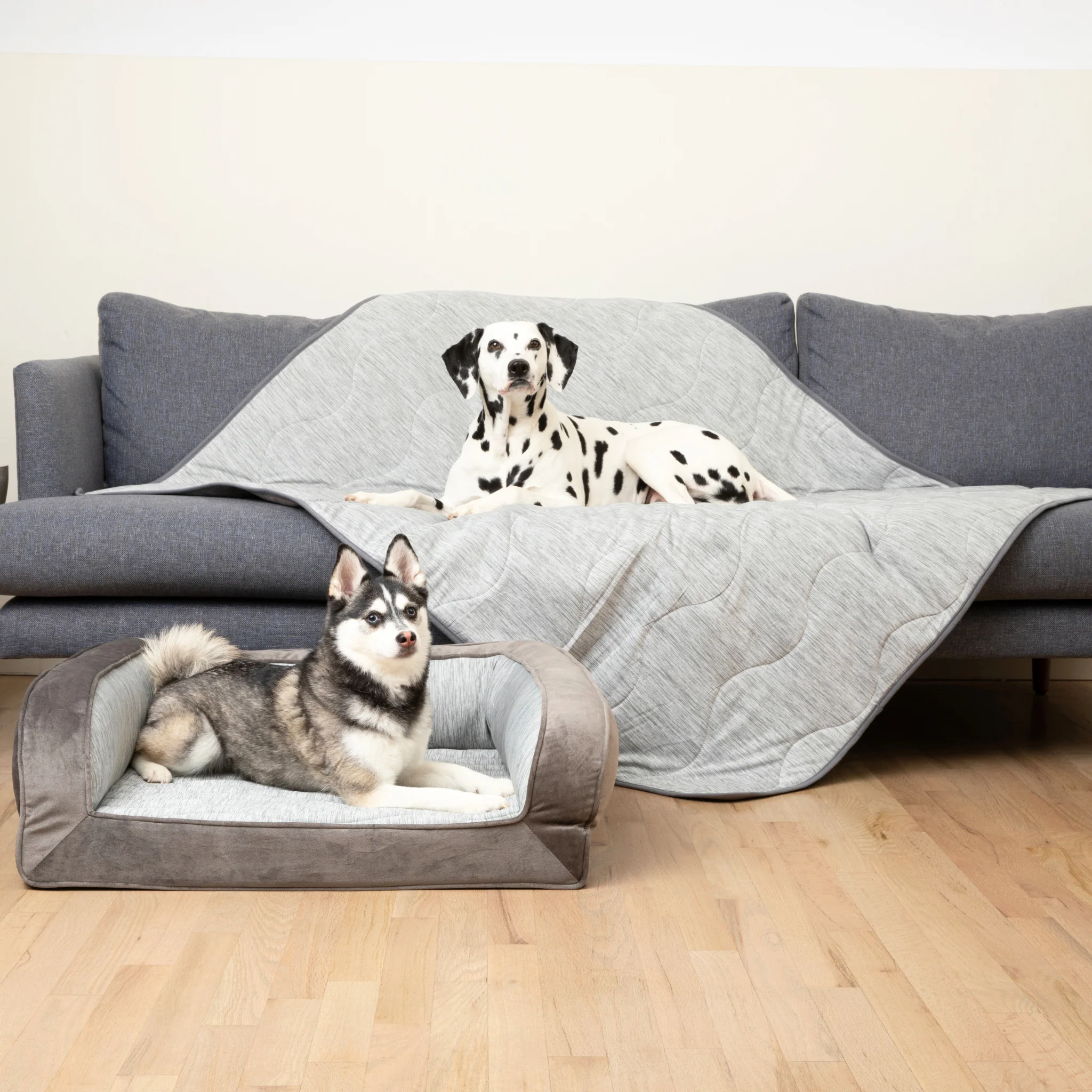 PupChill™ Cooling Bolster Dog Bed + Waterproof Blanket Bundle - Arctic Grey - Image 3