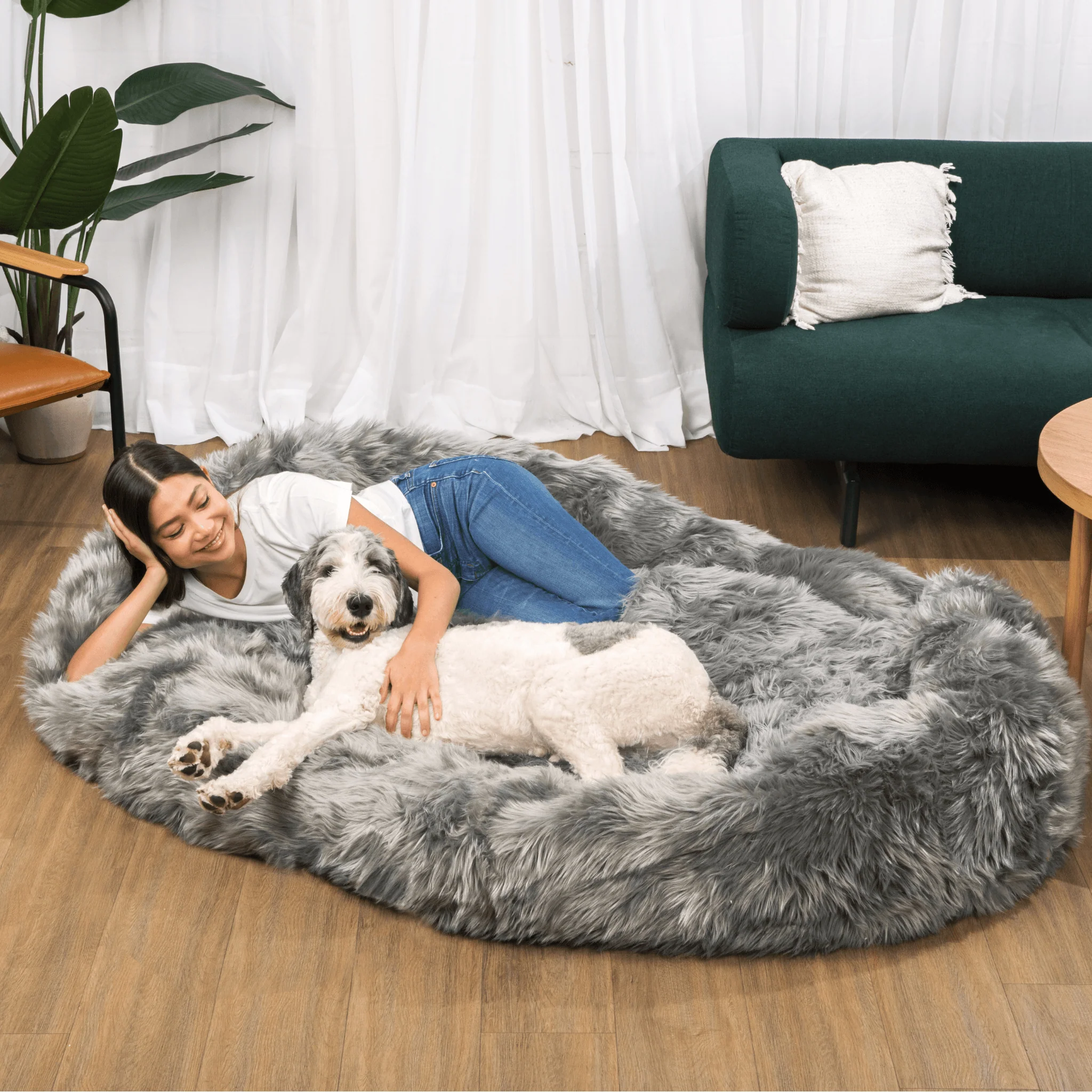 PupCloud™ Human-Size Faux Fur Memory Foam Dog Bed - Charcoal Grey - Image 10