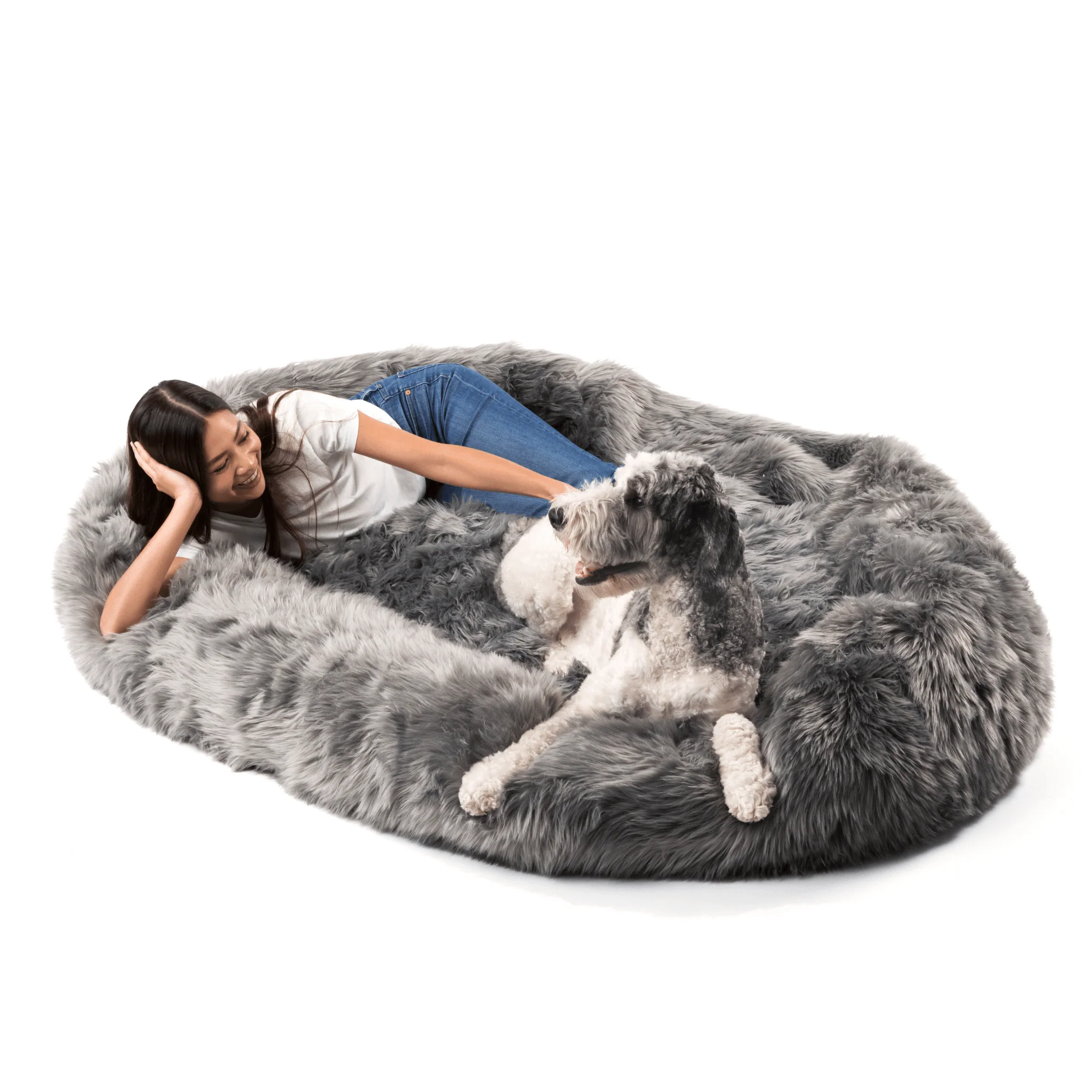 PupCloud™ Human-Size Faux Fur Memory Foam Dog Bed - Charcoal Grey - Image 11