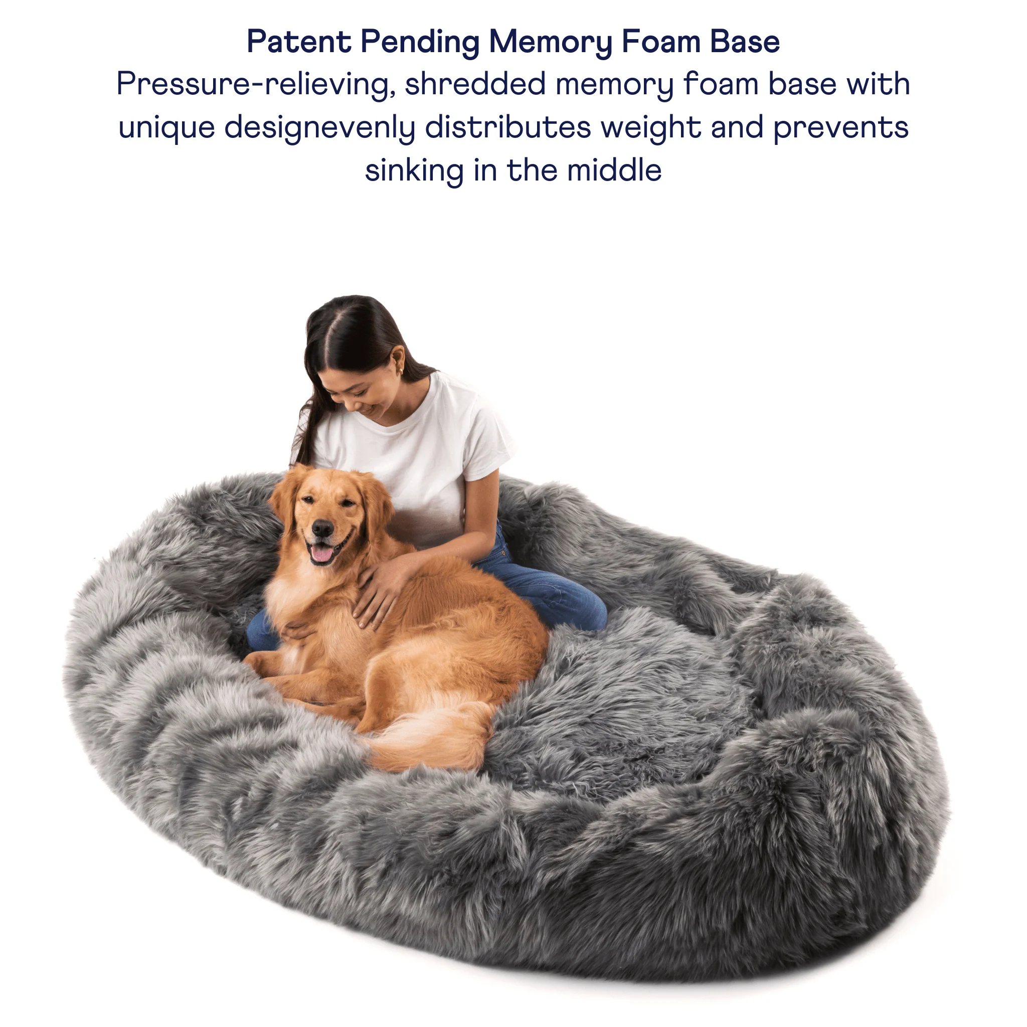 PupCloud™ Human-Size Faux Fur Memory Foam Dog Bed - Charcoal Grey - Image 3