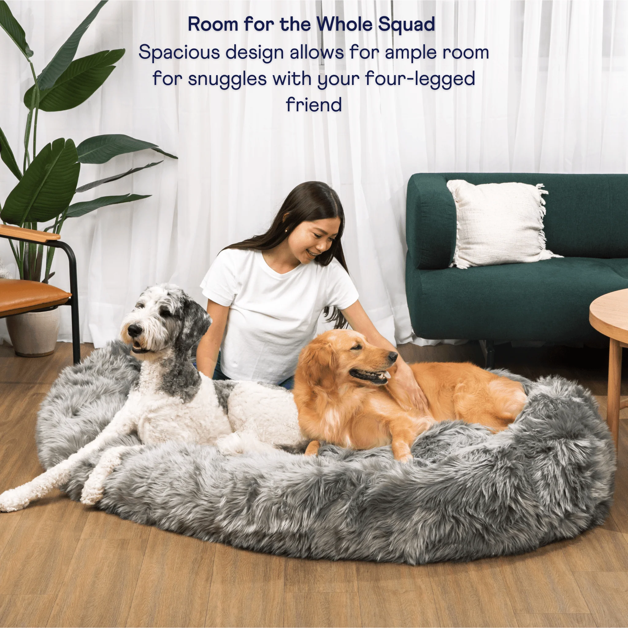 PupCloud™ Human-Size Faux Fur Memory Foam Dog Bed - Charcoal Grey - Image 4