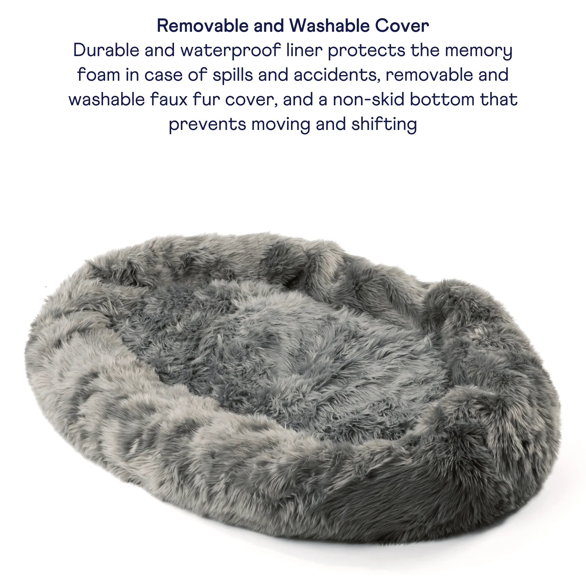 PupCloud™ Human-Size Faux Fur Memory Foam Dog Bed - Charcoal Grey - Image 5