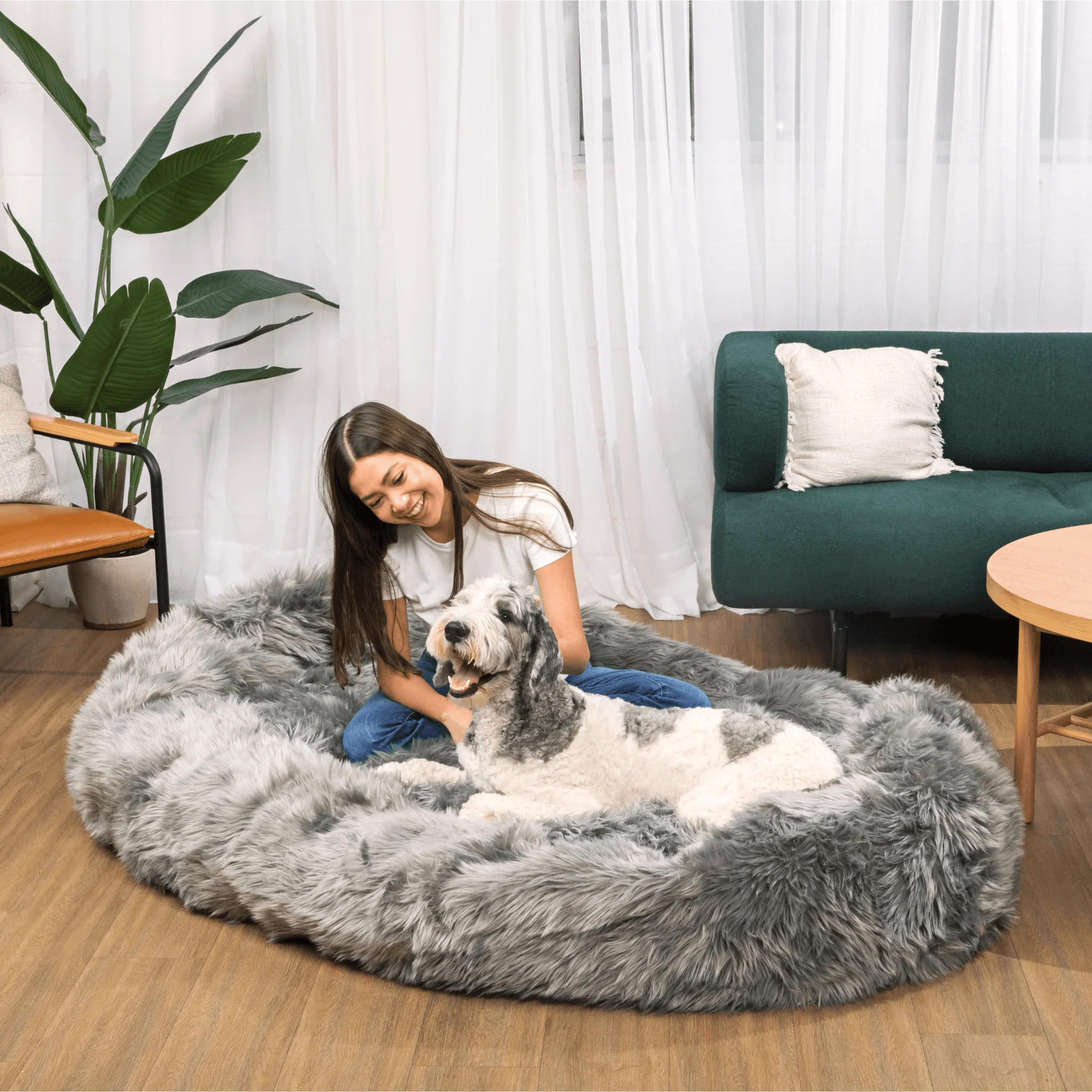 PupCloud™ Human-Size Faux Fur Memory Foam Dog Bed - Charcoal Grey - Image 6
