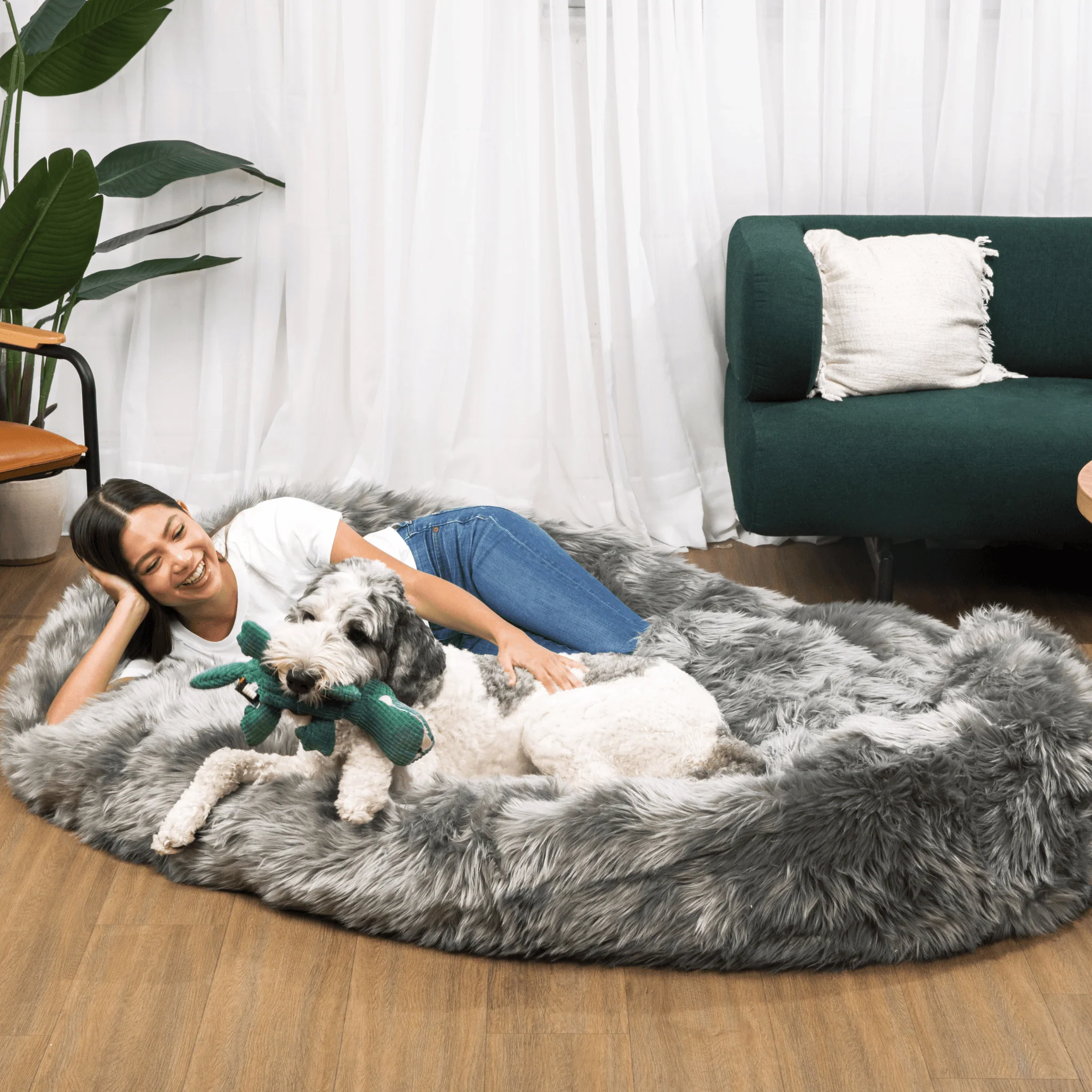 PupCloud™ Human-Size Faux Fur Memory Foam Dog Bed - Charcoal Grey - Image 8