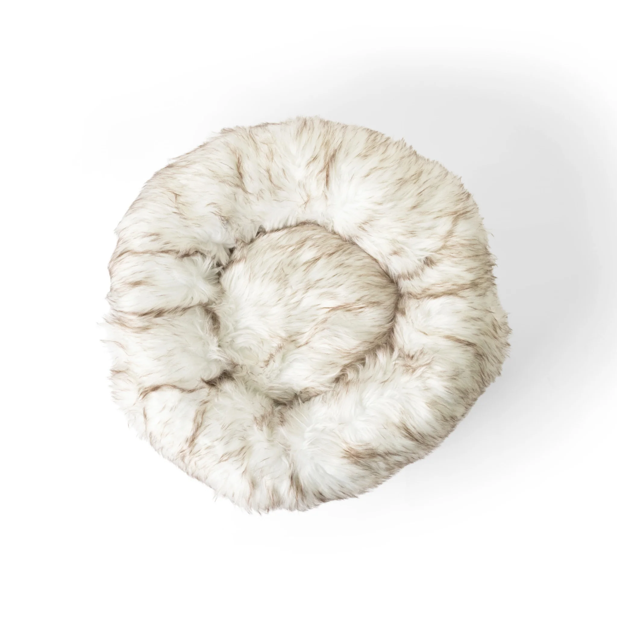 PupPouf™ Faux Fur Donut Dog Bed - White with Brown Accents - Image 4