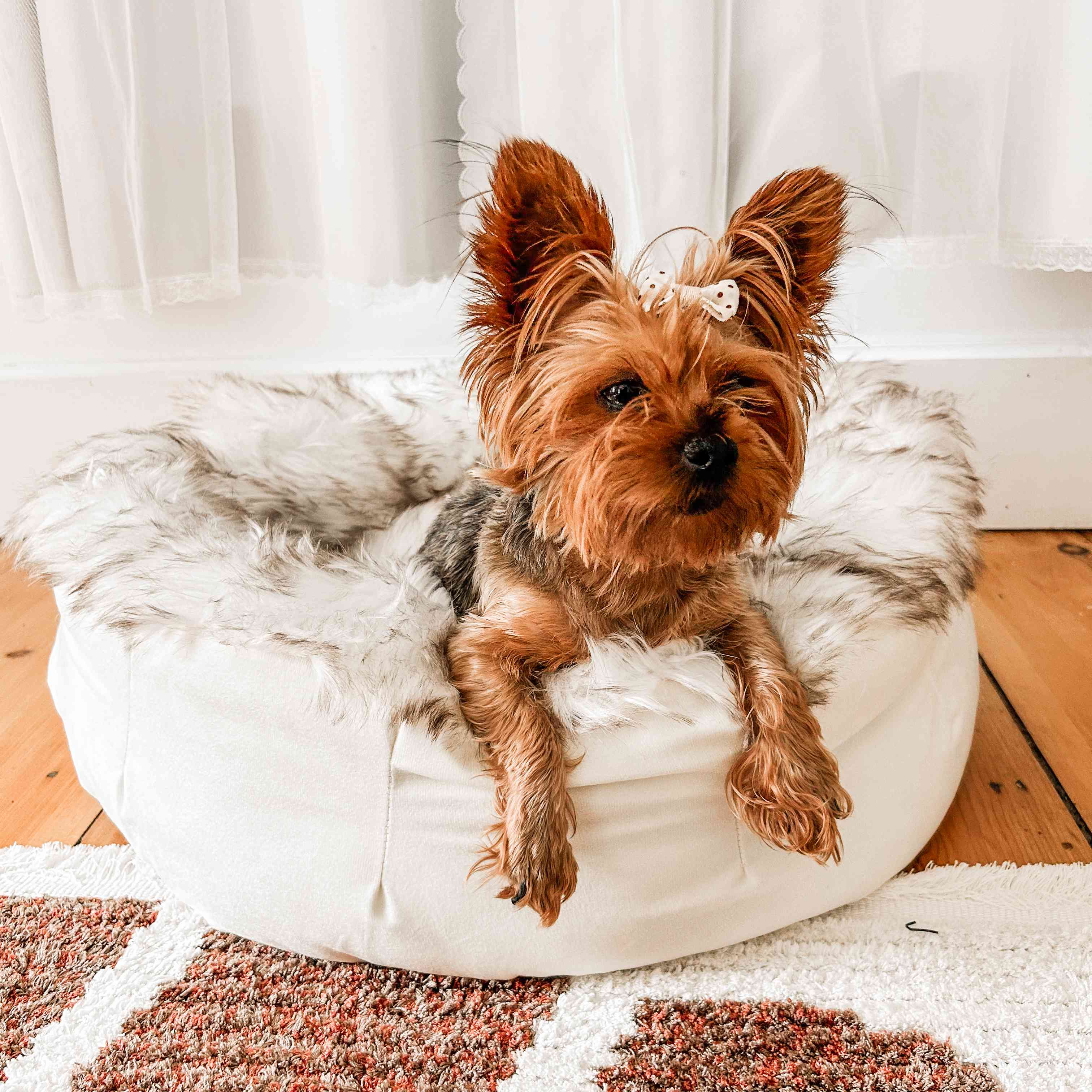PupPouf™ Faux Fur Donut Dog Bed - White with Brown Accents - Image 8