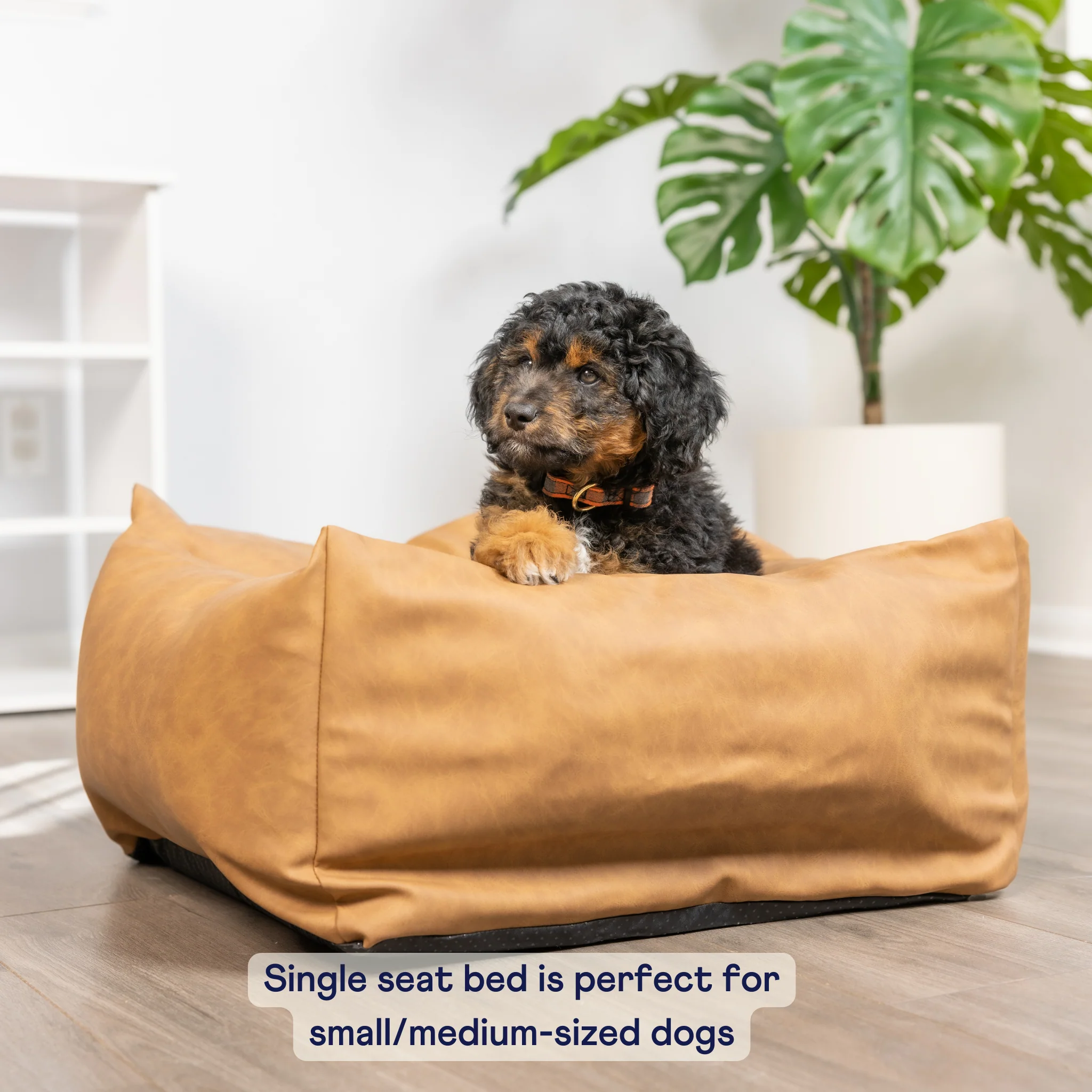 PupProtector™ Faux Leather Memory Foam Dog Car Bed - Camel - Image 10