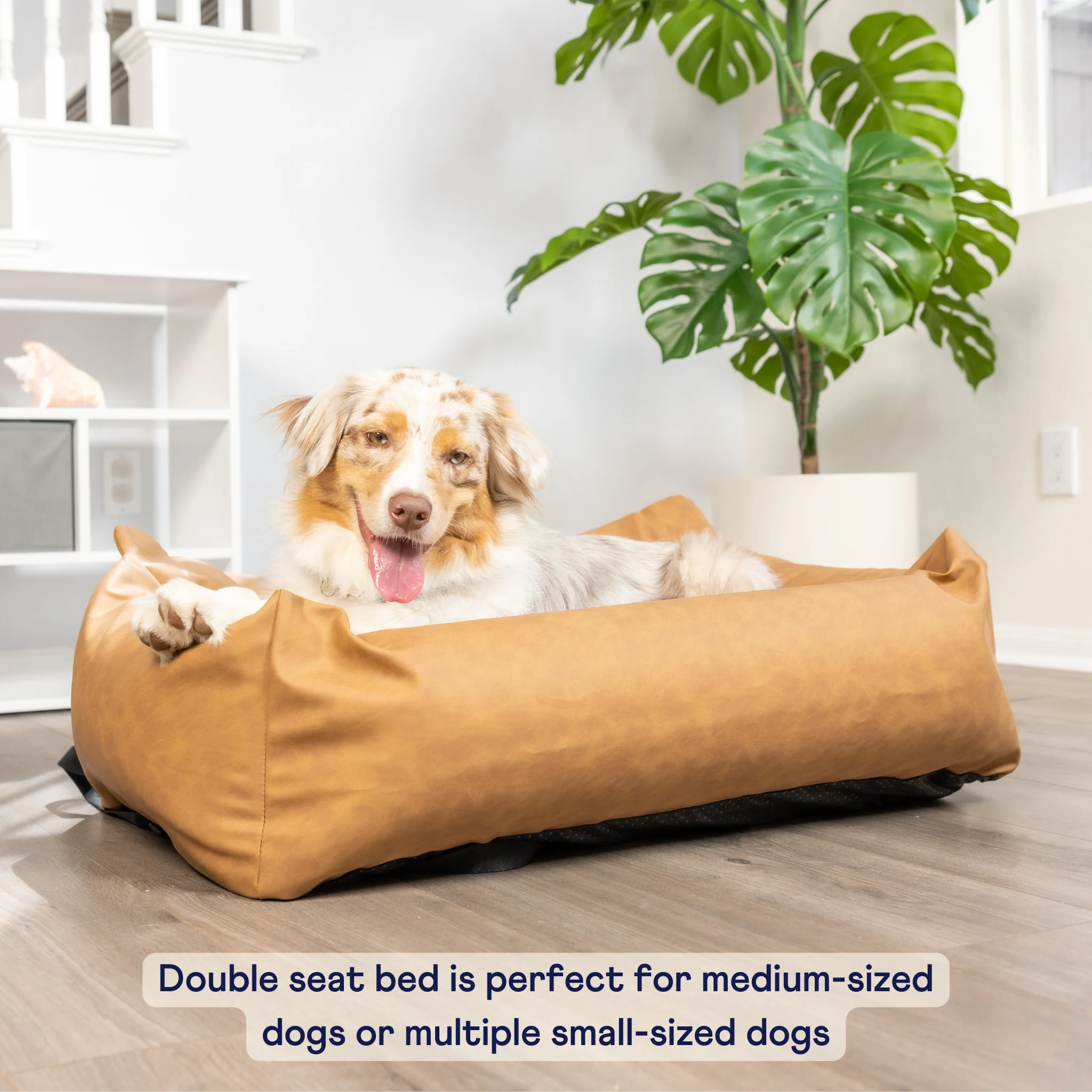 PupProtector™ Faux Leather Memory Foam Dog Car Bed - Camel - Image 11