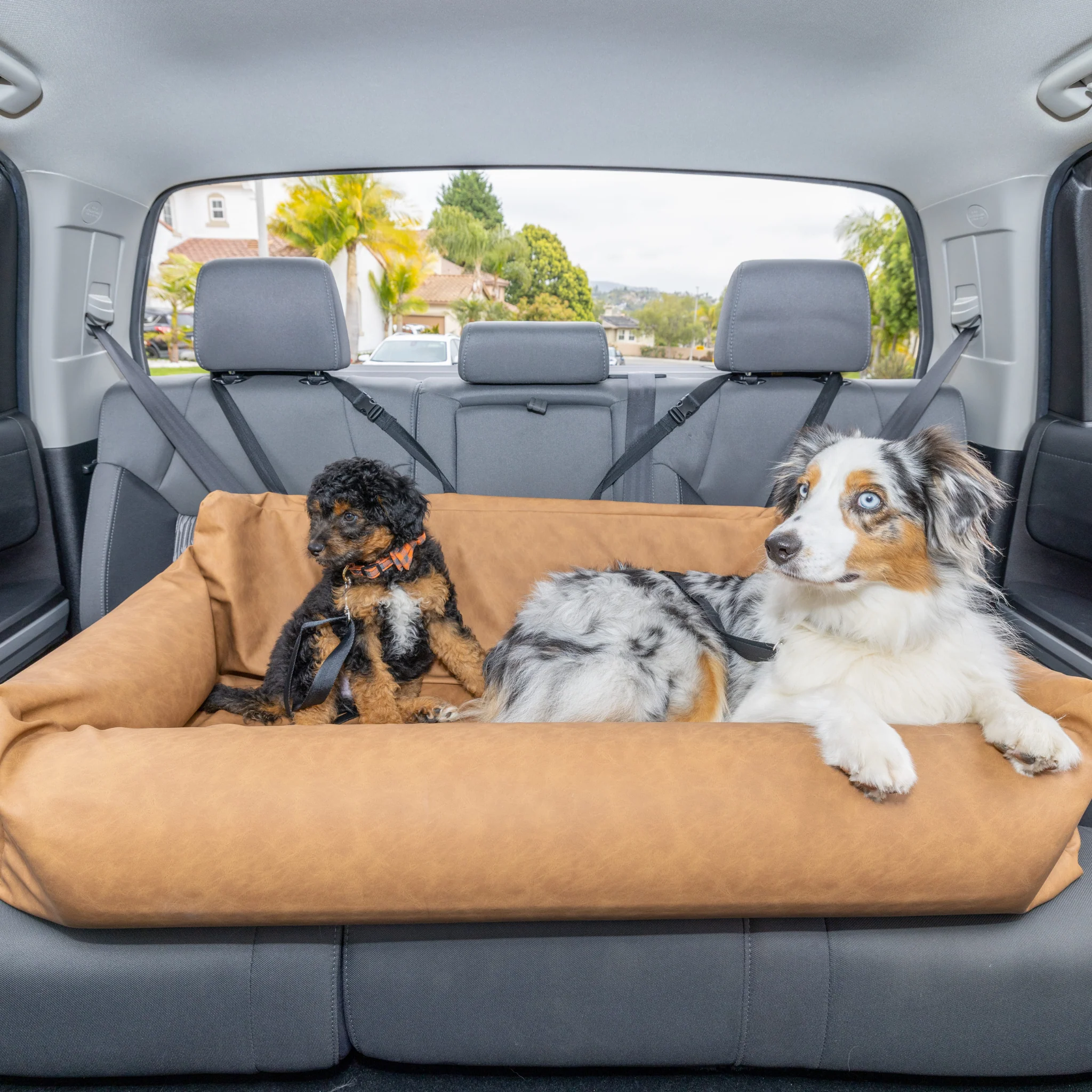 PupProtector™ Faux Leather Memory Foam Dog Car Bed - Camel - Image 13