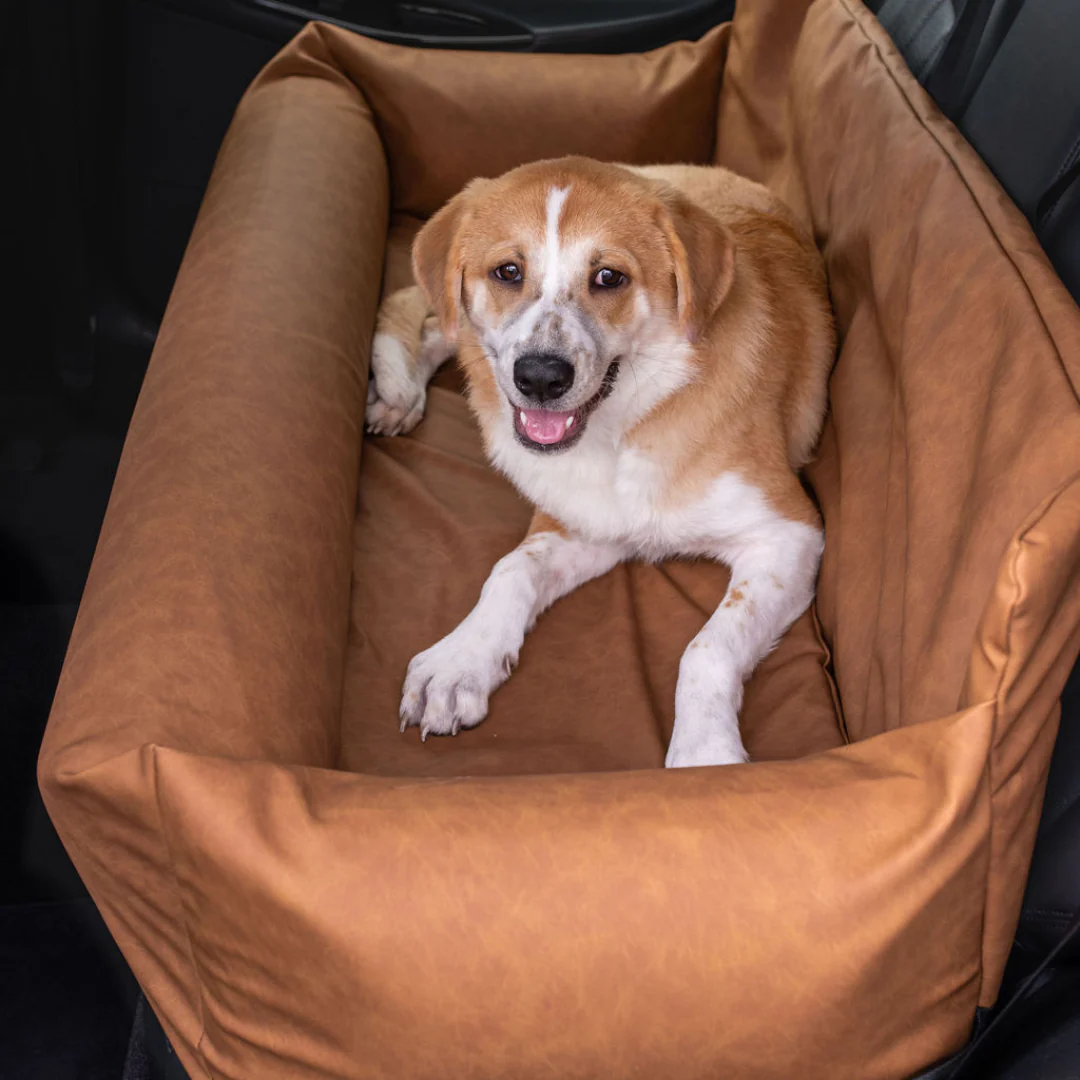 PupProtector™ Faux Leather Memory Foam Dog Car Bed - Camel - Image 15