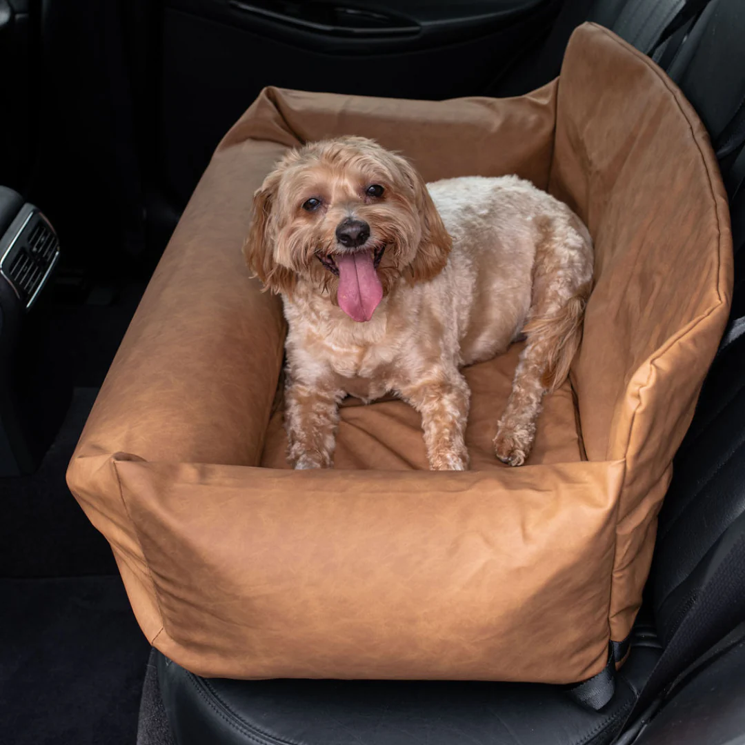 PupProtector™ Faux Leather Memory Foam Dog Car Bed - Camel - Image 16