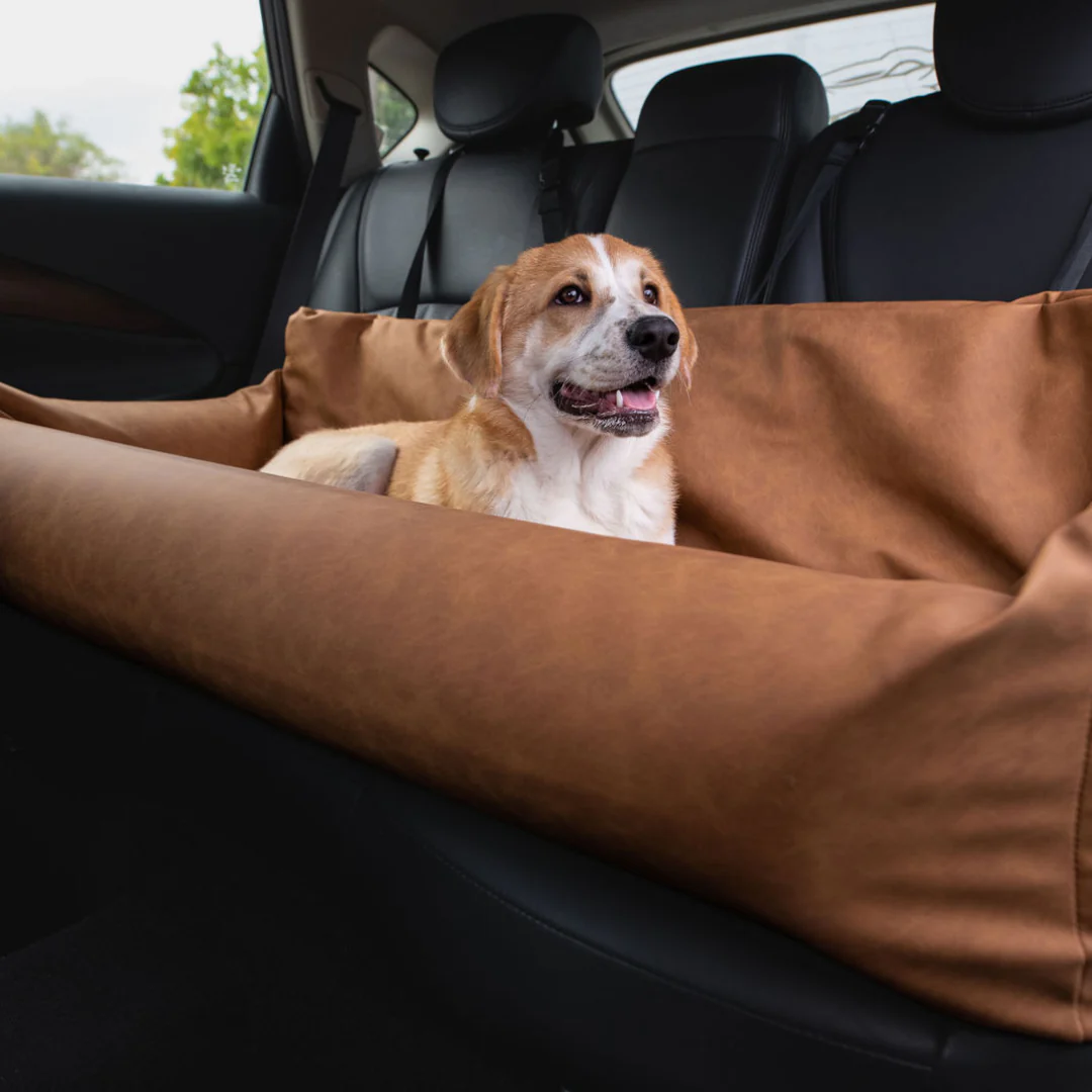 PupProtector™ Faux Leather Memory Foam Dog Car Bed - Camel - Image 17