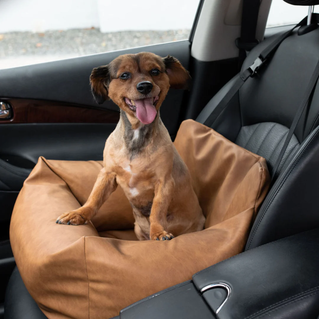 PupProtector™ Faux Leather Memory Foam Dog Car Bed - Camel - Image 19