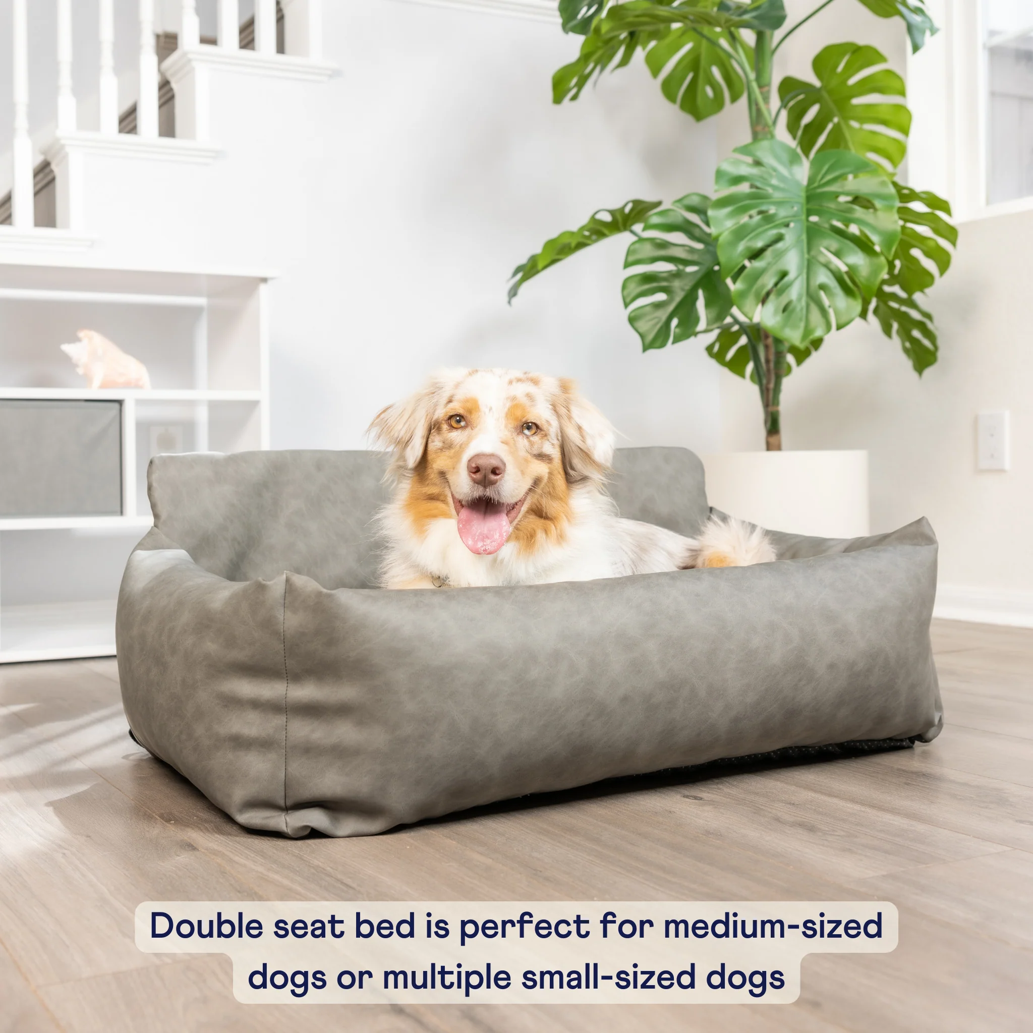 PupProtector™ Faux Leather Memory Foam Dog Car Bed - Slate Gray - Image 11