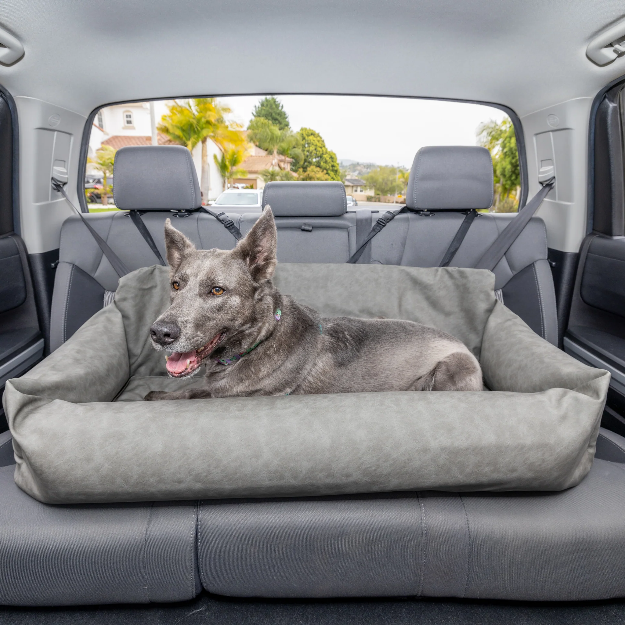 PupProtector™ Faux Leather Memory Foam Dog Car Bed - Slate Gray - Image 14