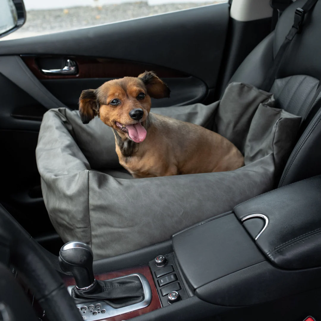 PupProtector™ Faux Leather Memory Foam Dog Car Bed - Slate Gray - Image 15