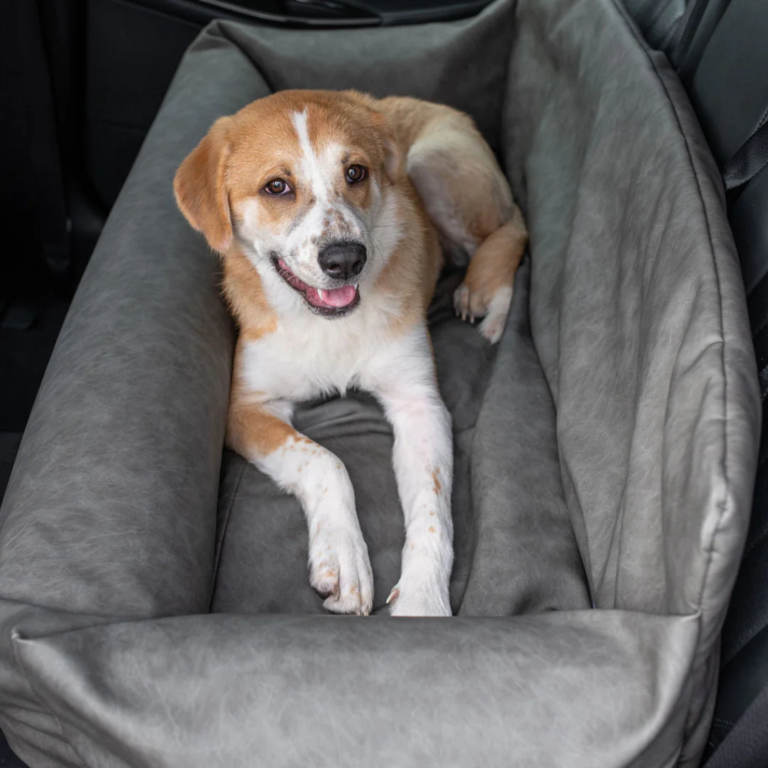PupProtector™ Faux Leather Memory Foam Dog Car Bed - Slate Gray - Image 16