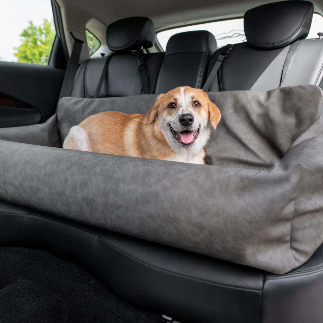 PupProtector™ Faux Leather Memory Foam Dog Car Bed - Slate Gray - Image 19