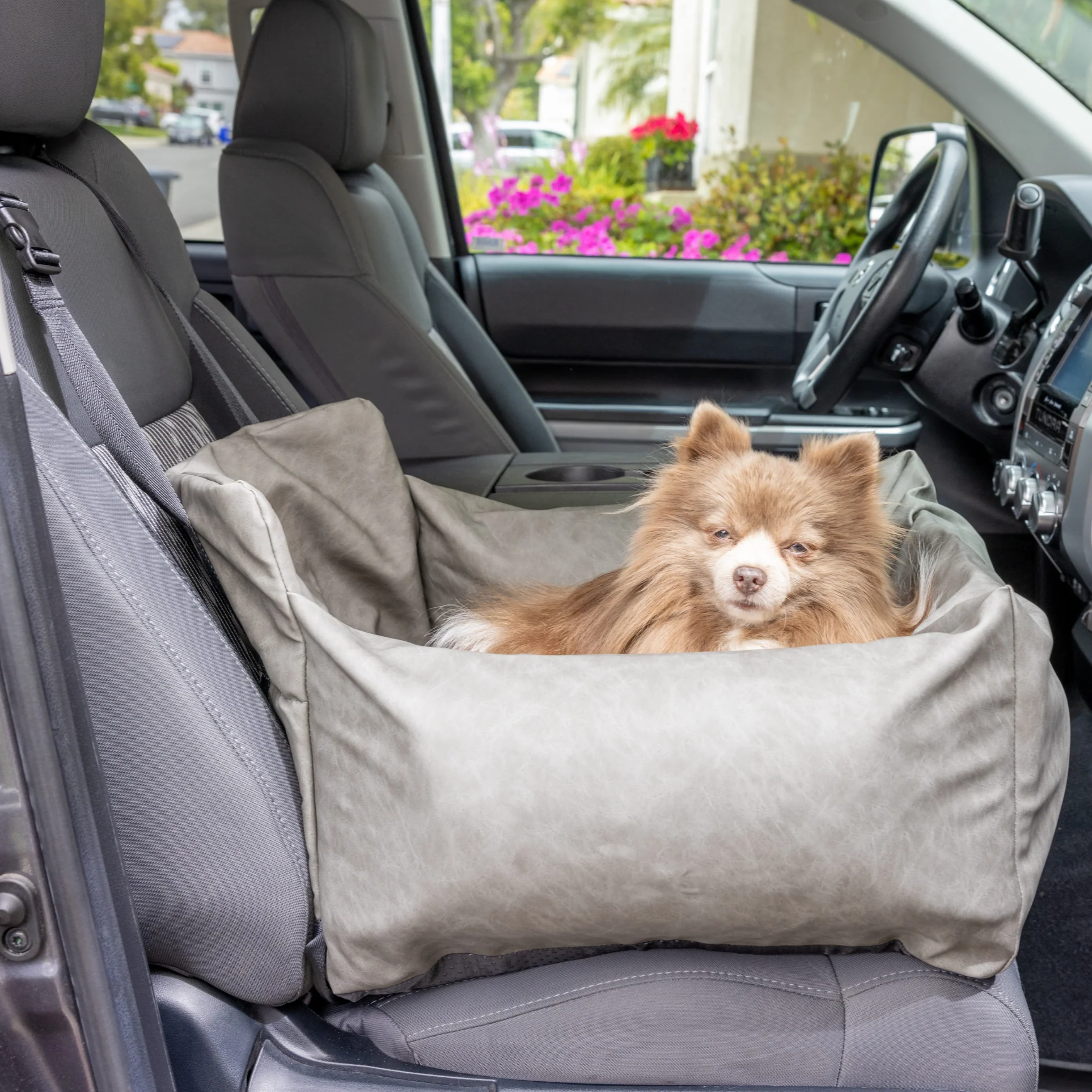 PupProtector™ Faux Leather Memory Foam Dog Car Bed - Slate Gray - Image 3