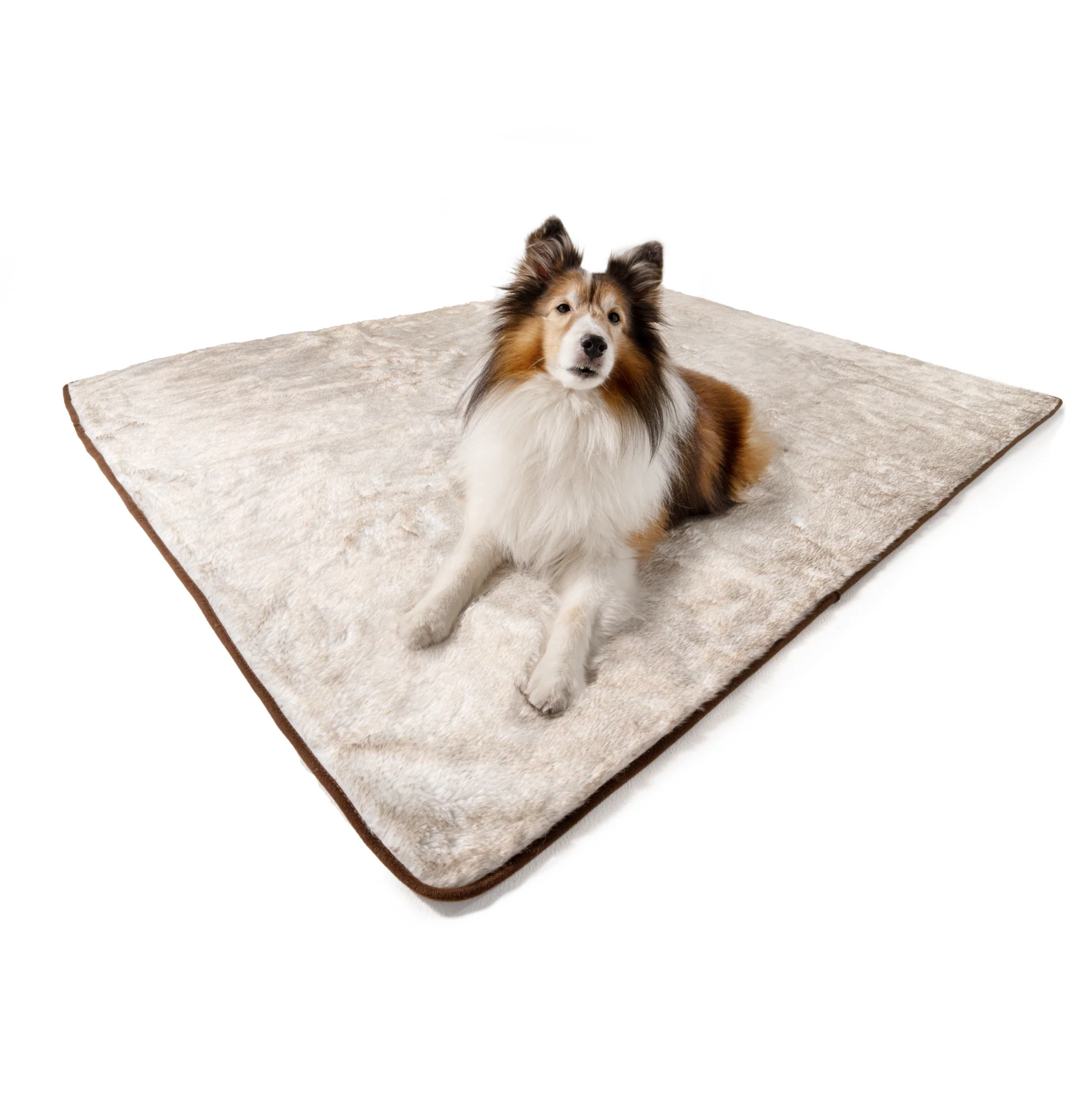 PupProtector™ Summer Short Fur Waterproof Throw Blanket - White with Brown Accents - Image 3