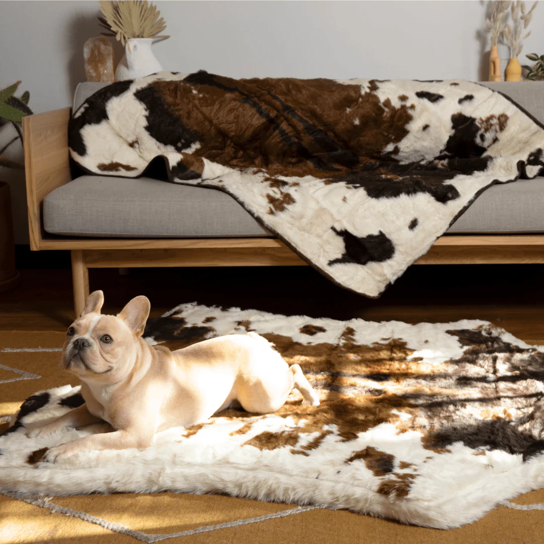 PupRug® Memory Foam Bed + Matching Waterproof Blanket Bundle - Brown Faux Cowhide - Image 3