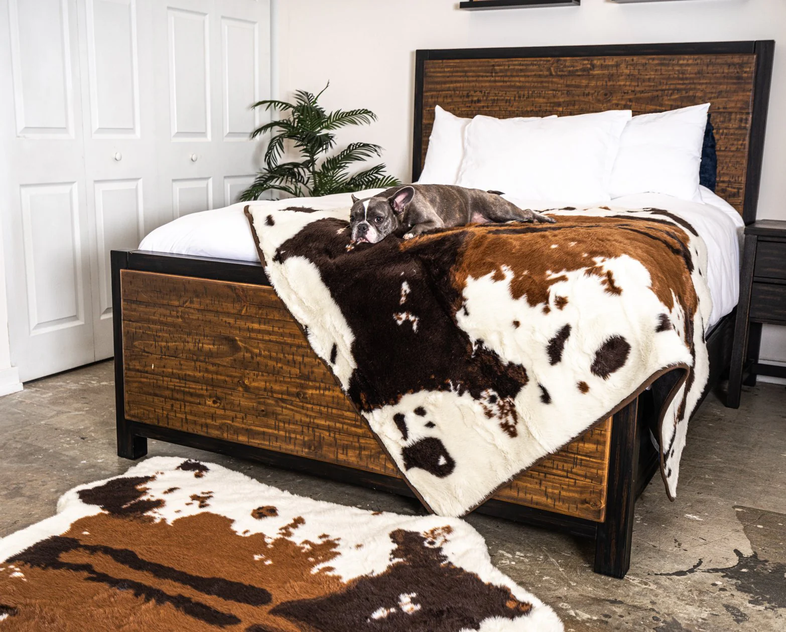 PupRug® Memory Foam Bed + Matching Waterproof Blanket Bundle - Brown Faux Cowhide - Image 4