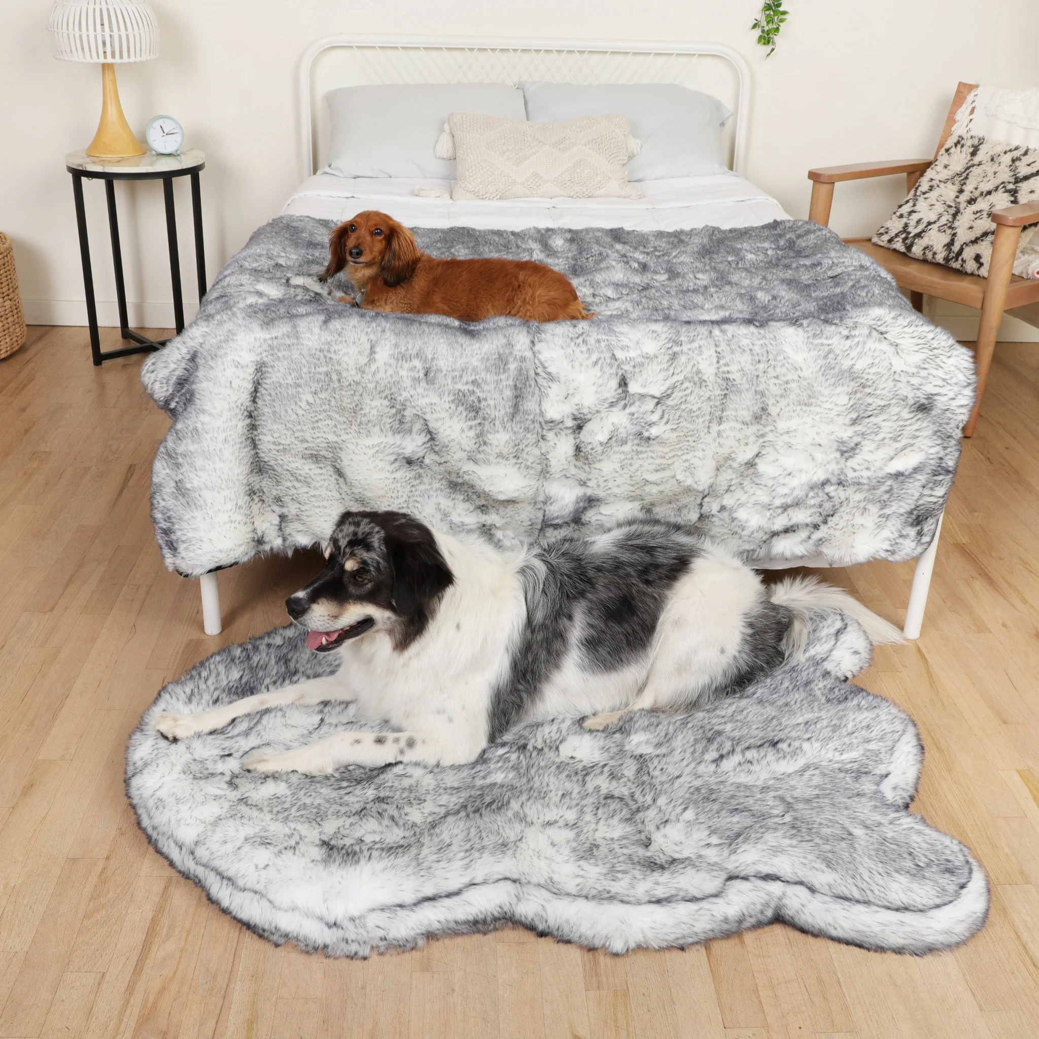 PupRug® Luxe Orthopedic Bed + Matching Waterproof Blanket  Bundle - Ultra Plush Arctic Fox - Image 5