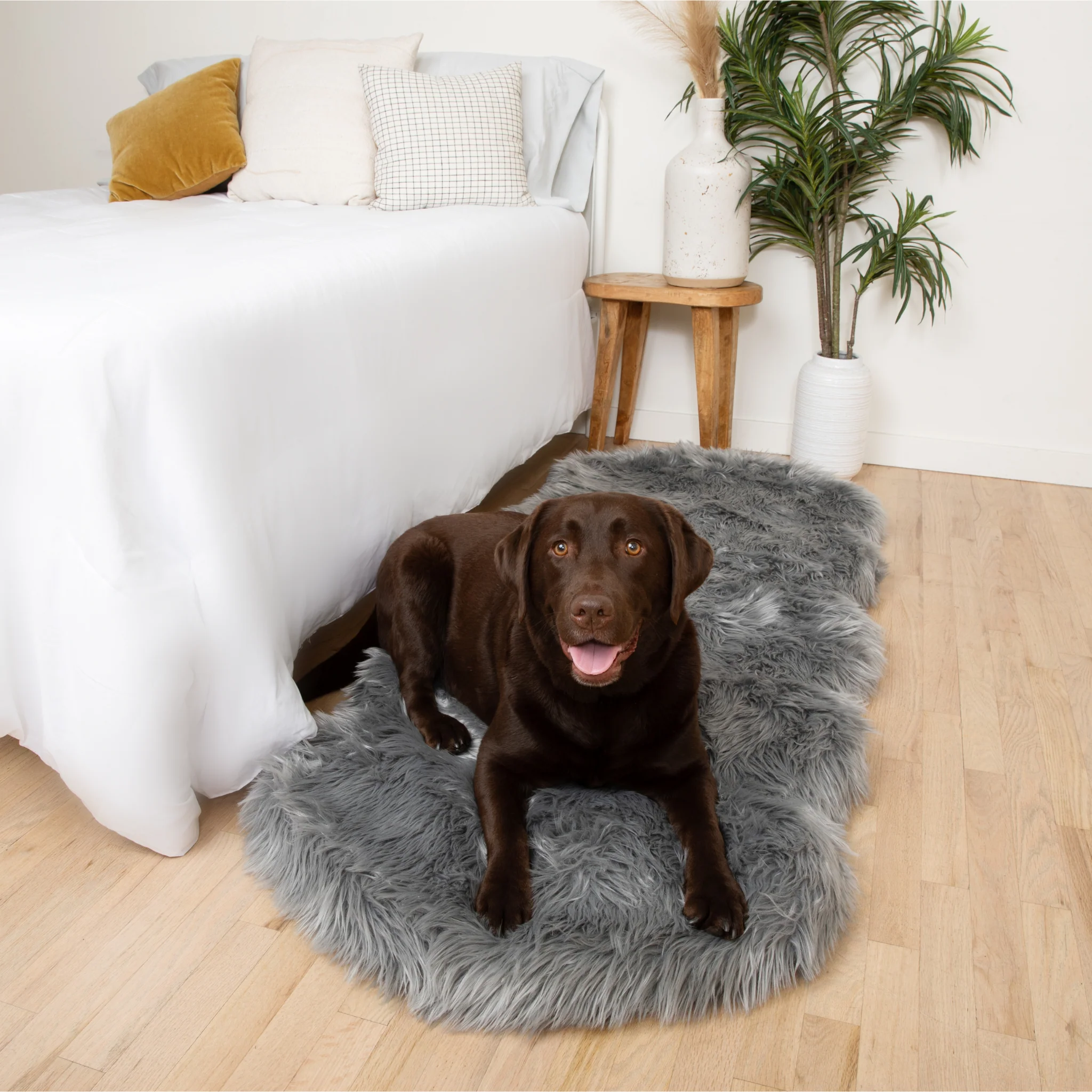 PupRug® Runner Faux Fur Memory Foam Dog Bed - Charcoal Grey - Image 7