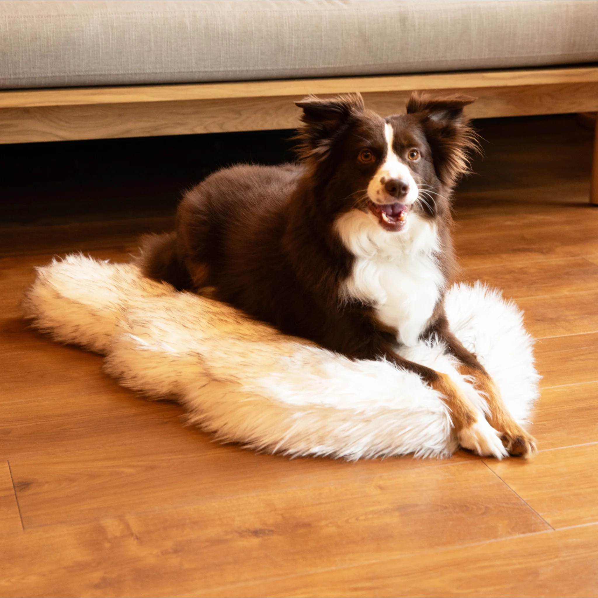 PupRug by Paw.com® Faux Fur Orthopedic Dog Bed - Curve White with Brown Accents - Image 12