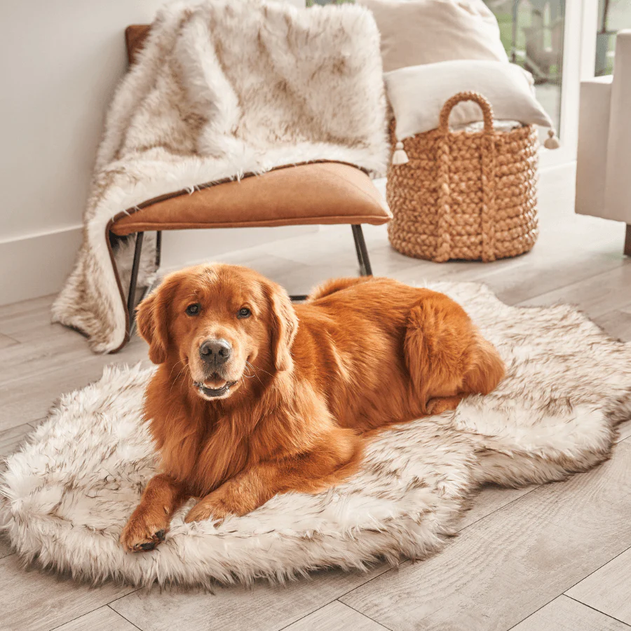 PupRug by Paw.com® Faux Fur Orthopedic Dog Bed - Curve White with Brown Accents - Image 9
