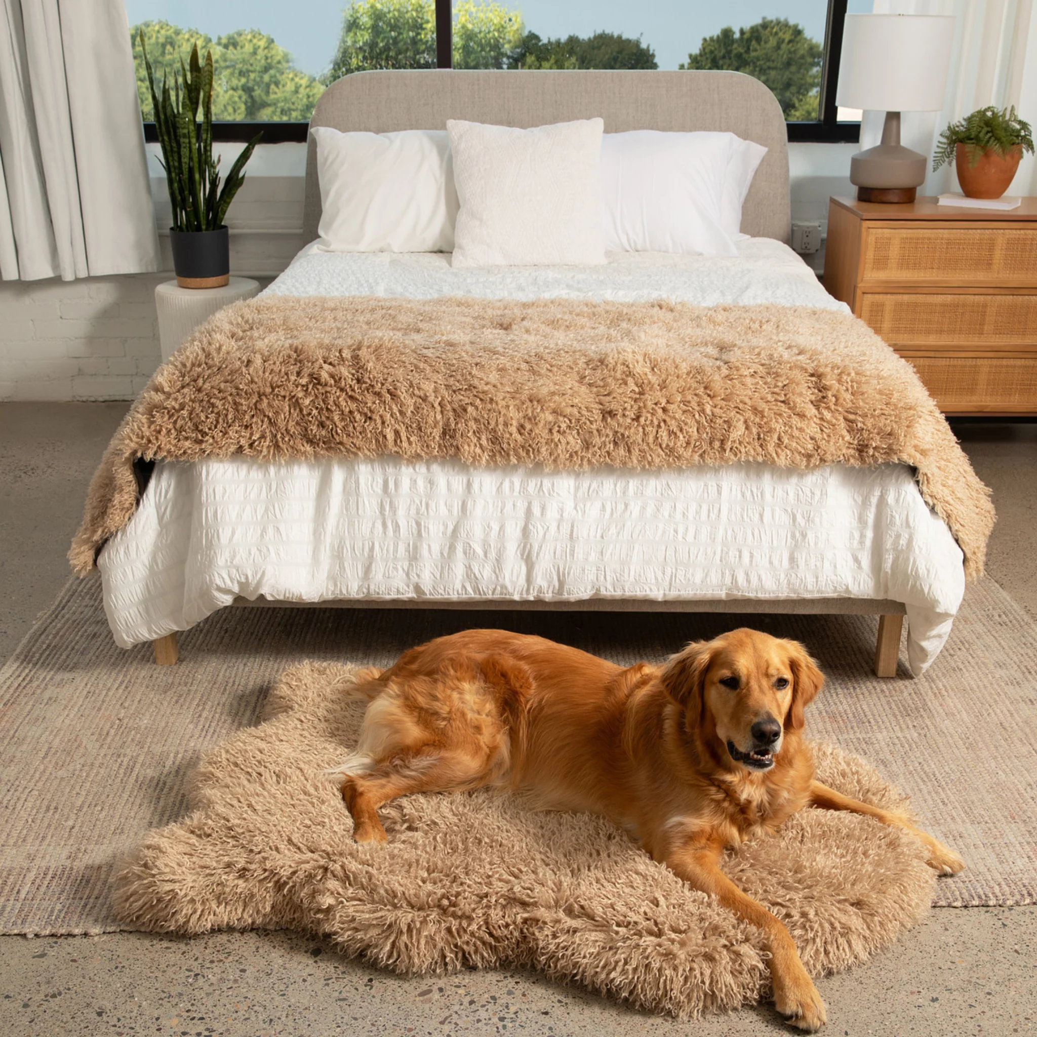 PupRug® Luxe Faux Fur Orthopedic Dog Bed -  Plush Sheep Tan - Image 4