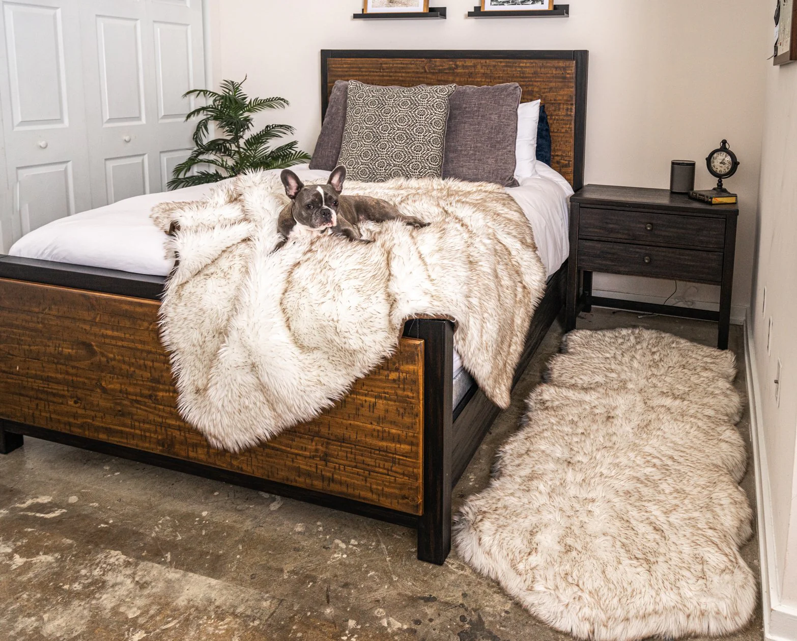 PupRug® Orthopedic Runner Bed + Matching Waterproof Blanket Bundle - White with Brown Accents - Image 3